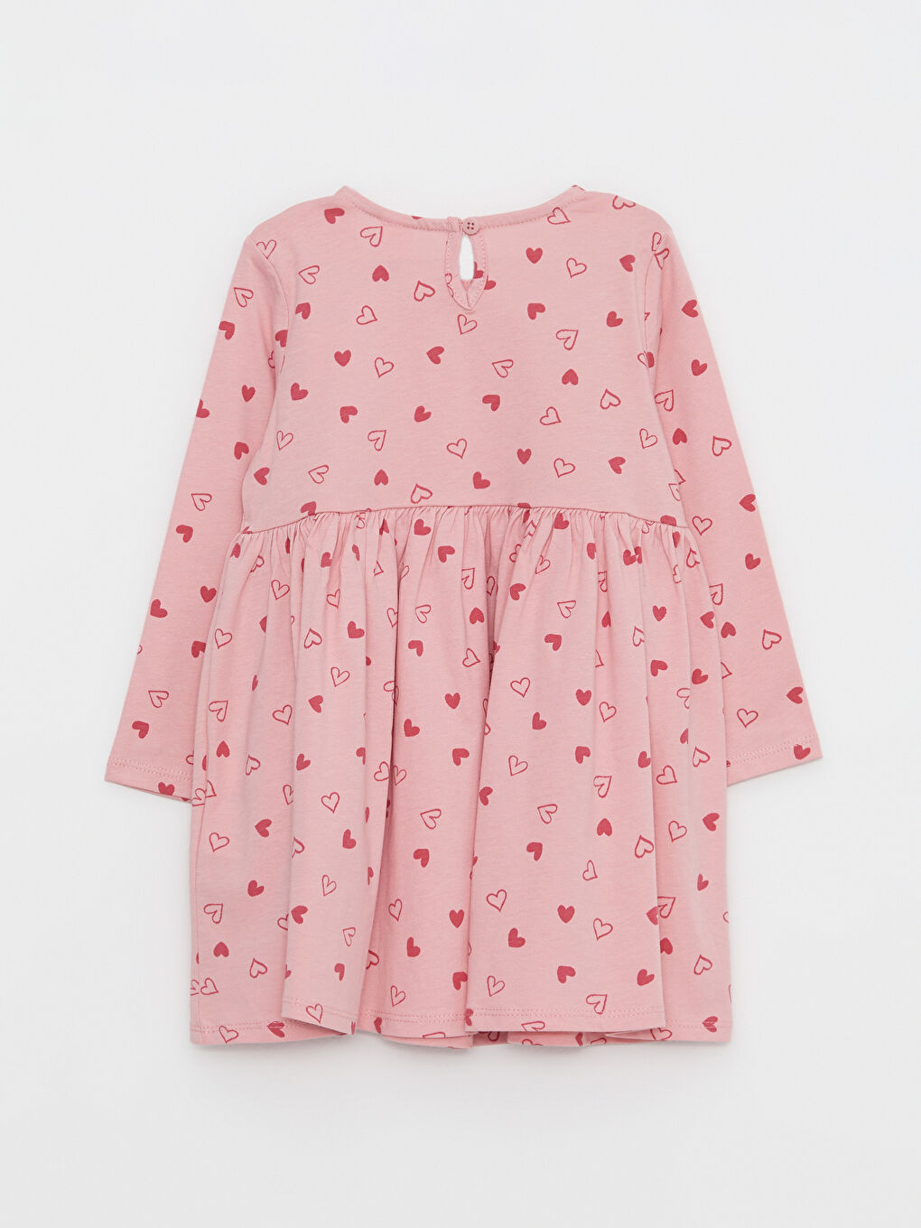 Pembe Bisiklet Yaka Uzun Kollu Baskılı Kız Bebek Elbise-1