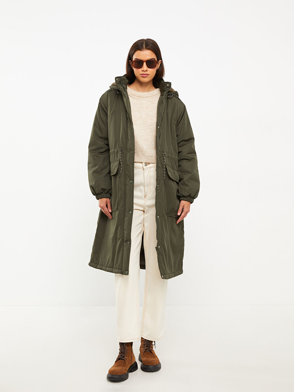 Parka À Capuche Coupe Régulière Manches Longues pour Femmes-1