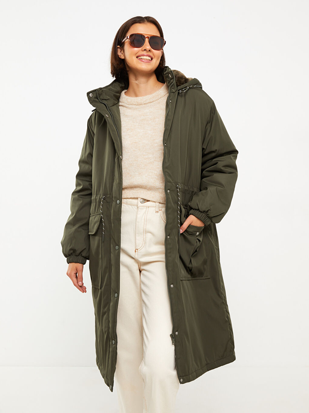 Parka À Capuche Coupe Régulière Manches Longues pour Femmes-2