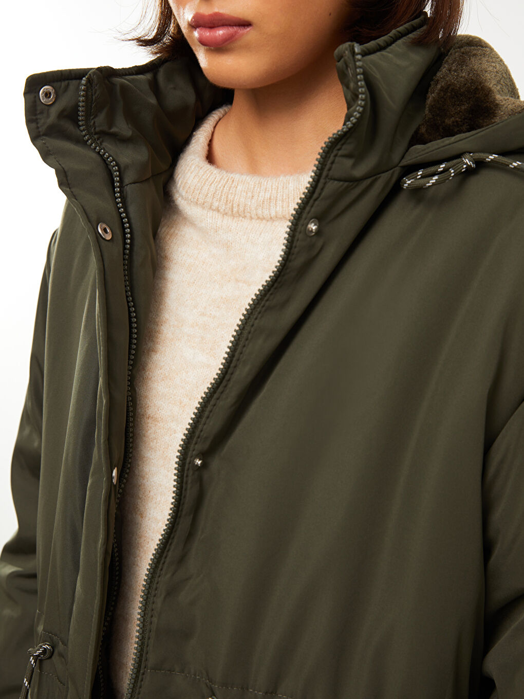 Parka À Capuche Coupe Régulière Manches Longues pour Femmes-3