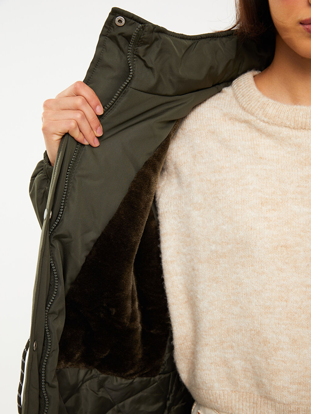 Parka À Capuche Coupe Régulière Manches Longues pour Femmes-4