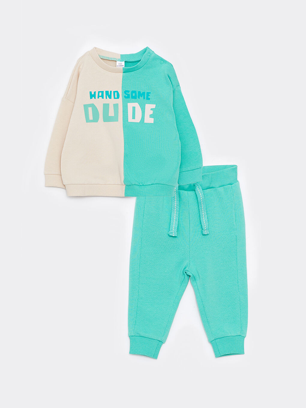 طقم بلوزة كم طويل بياقة دائرية مطبوعة للأولاد الرضع وبنطلون - مجموعة من قطعتين