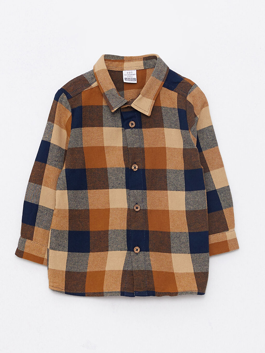 Kahverengi Uzun Kollu Ekose Desenli Erkek Bebek Gömlek ve Pantolon 2'li Takım-1