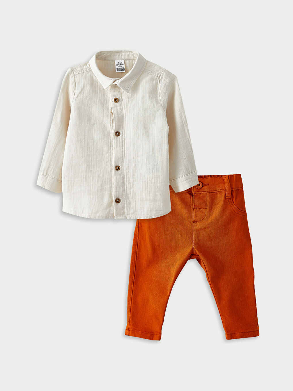 Ensemble Bébé Garçon Basique Chemise Gabardine Manches Longues et Pantalon Lot de 2