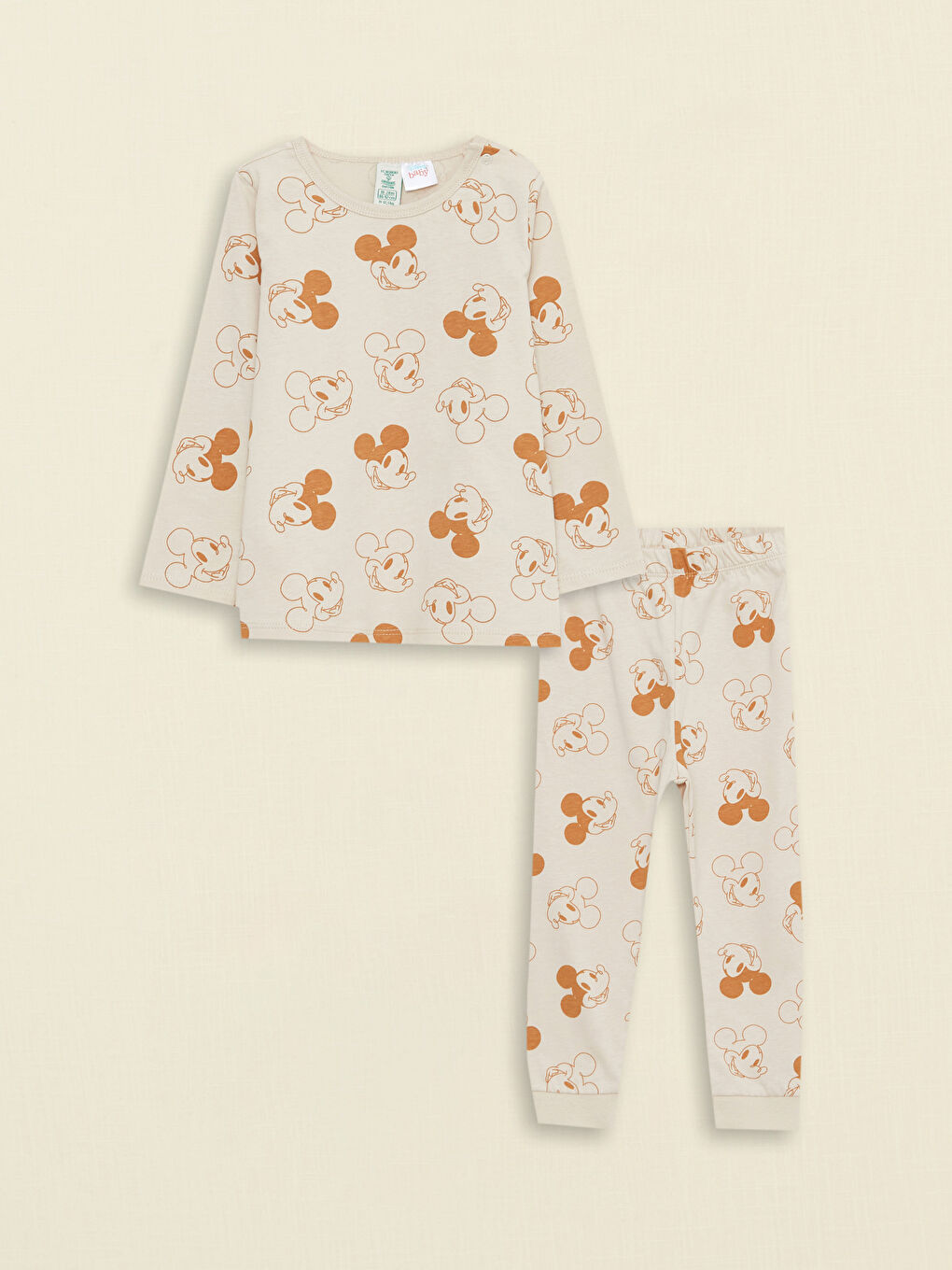 Ensemble de Pyjama Bébé Garçon en Coton Bio Imprimé Mickey Mouse à Manches Longues et Col Rond