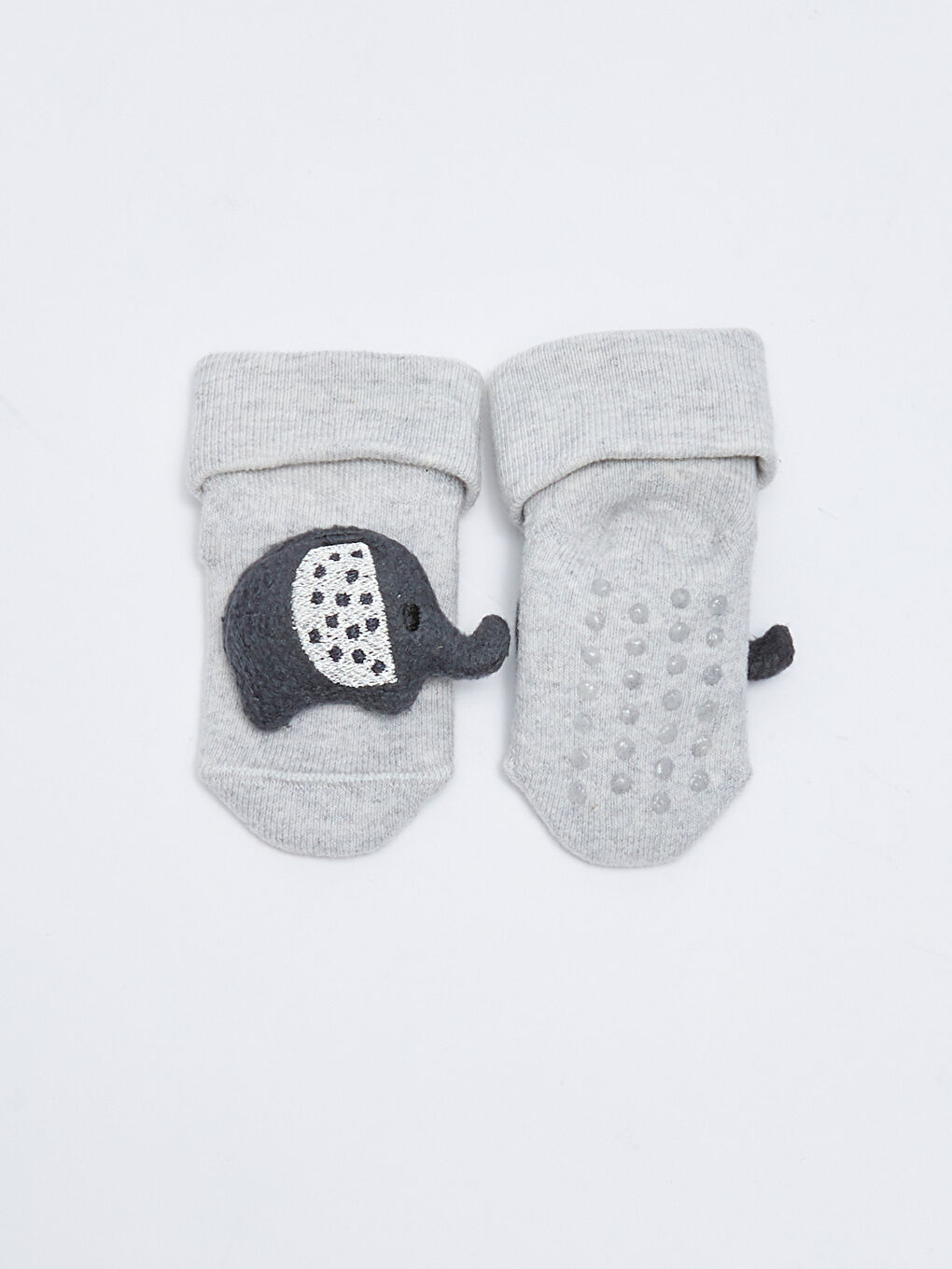 Beyaz Çıngıraklı Erkek Bebek Ev Çorabı-2