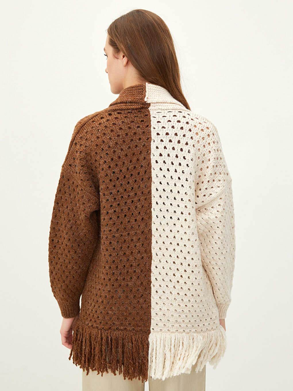 Кардиган из трикотажа с шалевым воротником, цветовым блоком и длинным рукавом для женщин-4