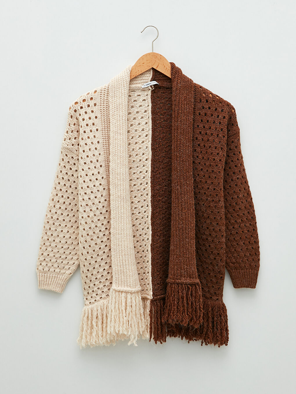 Кардиган из трикотажа с шалевым воротником, цветовым блоком и длинным рукавом для женщин-5