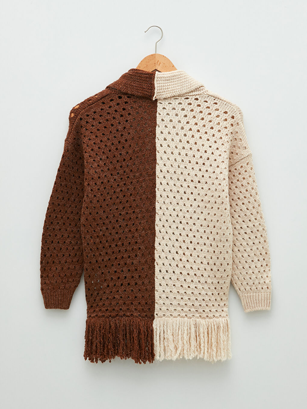 Кардиган из трикотажа с шалевым воротником, цветовым блоком и длинным рукавом для женщин-6