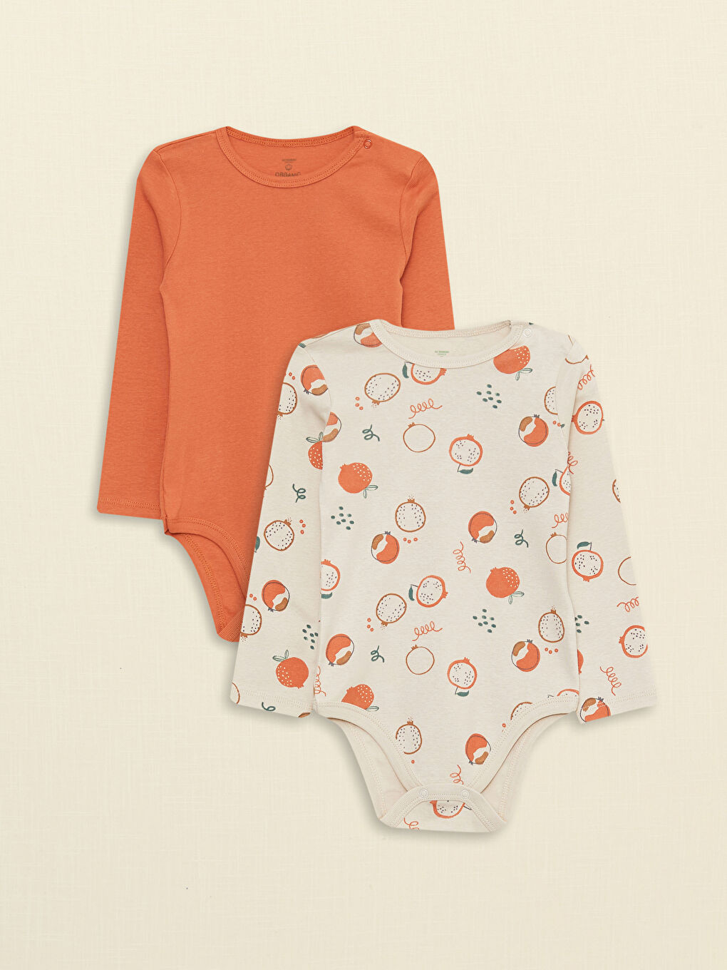 Crew Neck Long Sleeve Baby Boy Bodysuit with Snap Crotch 2-Pack