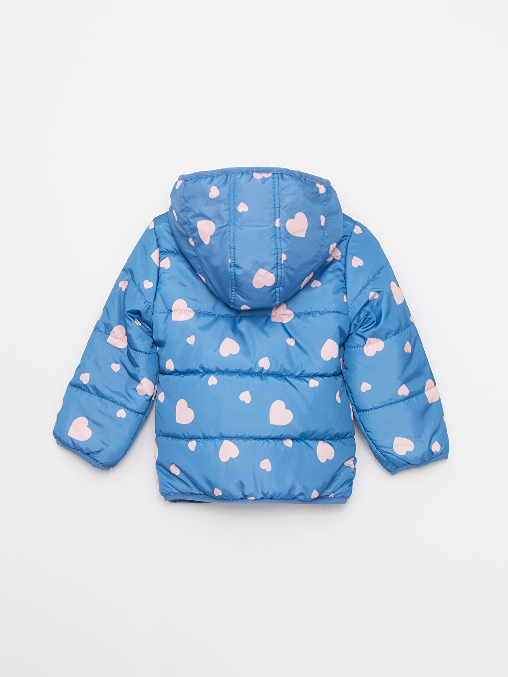 Mavi Kapüşonlu Uzun Kollu Baskılı Kız Bebek Mont-1