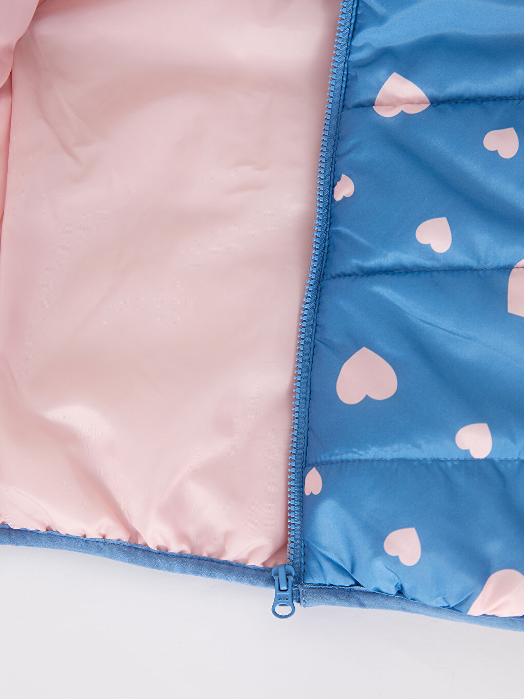 Mavi Kapüşonlu Uzun Kollu Baskılı Kız Bebek Mont-3