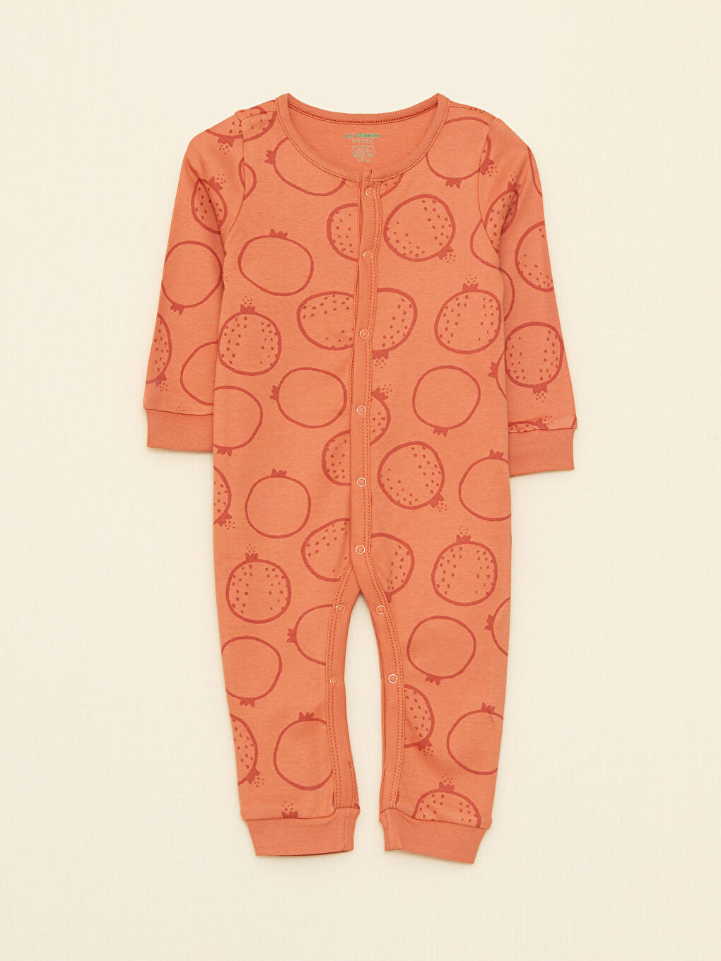 Turuncu Bisiklet Yaka Uzun Kollu Baskılı Organik Pamuklu Erkek Bebek Tulum 2'li-1