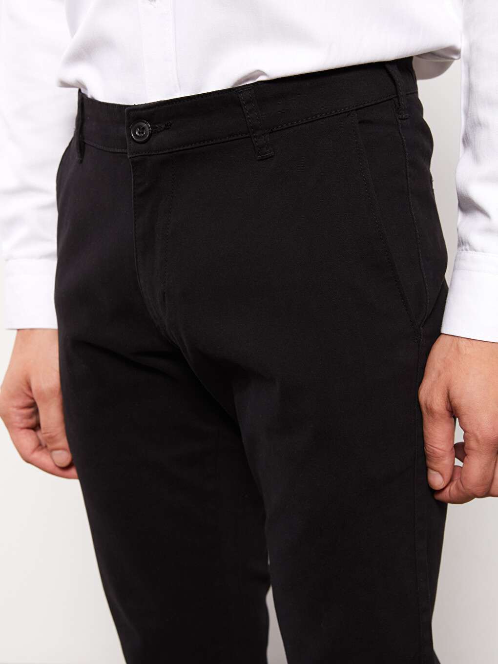 Siyah Ekstra Dar Kalıp Gabardin Erkek Chino Pantolon-2