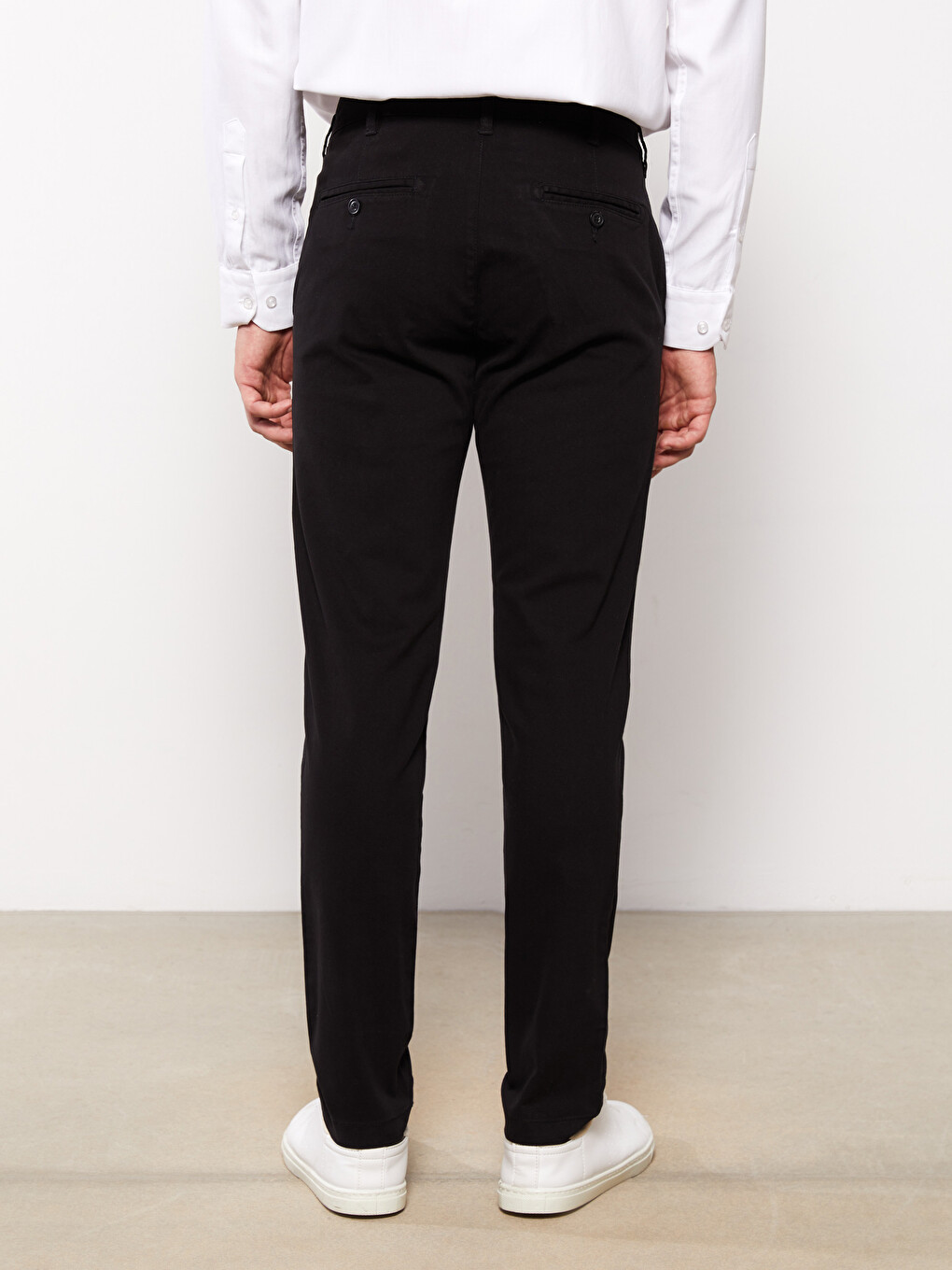 Siyah Ekstra Dar Kalıp Gabardin Erkek Chino Pantolon-4