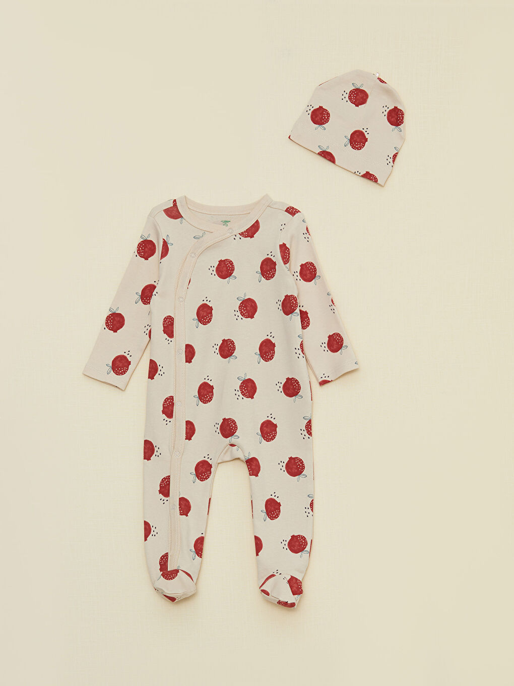 Crew Neck Long Sleeve Printed Organic Cotton Baby Boy Rompers and Beanie 2-Pack-3