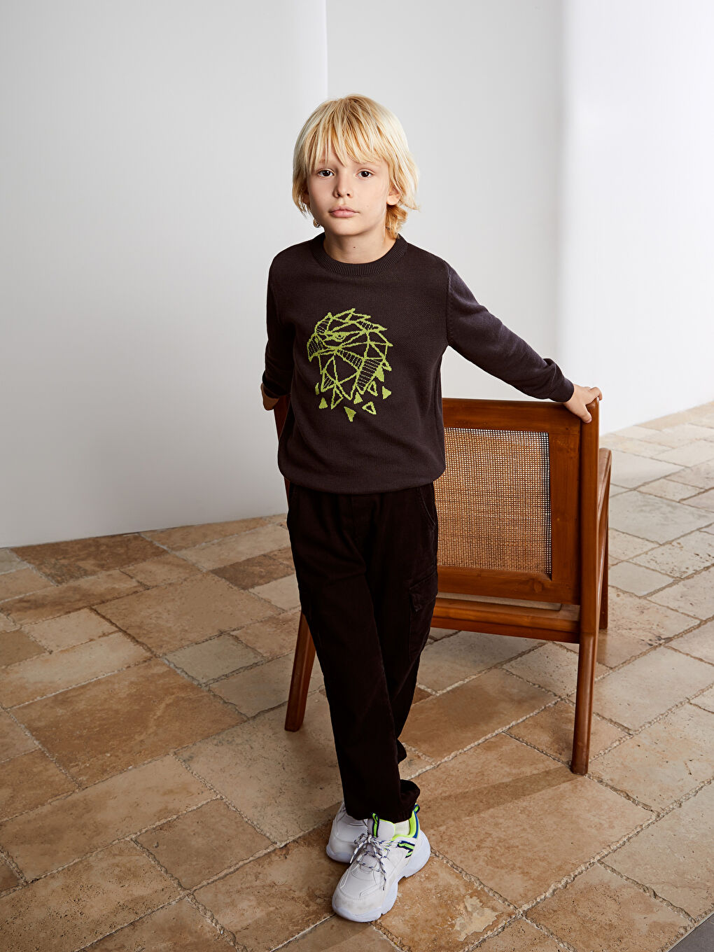 LCW Kids Bisiklet Yaka Baskılı Uzun Kollu Erkek Çocuk Triko Kazak -W22202Z4-HJB