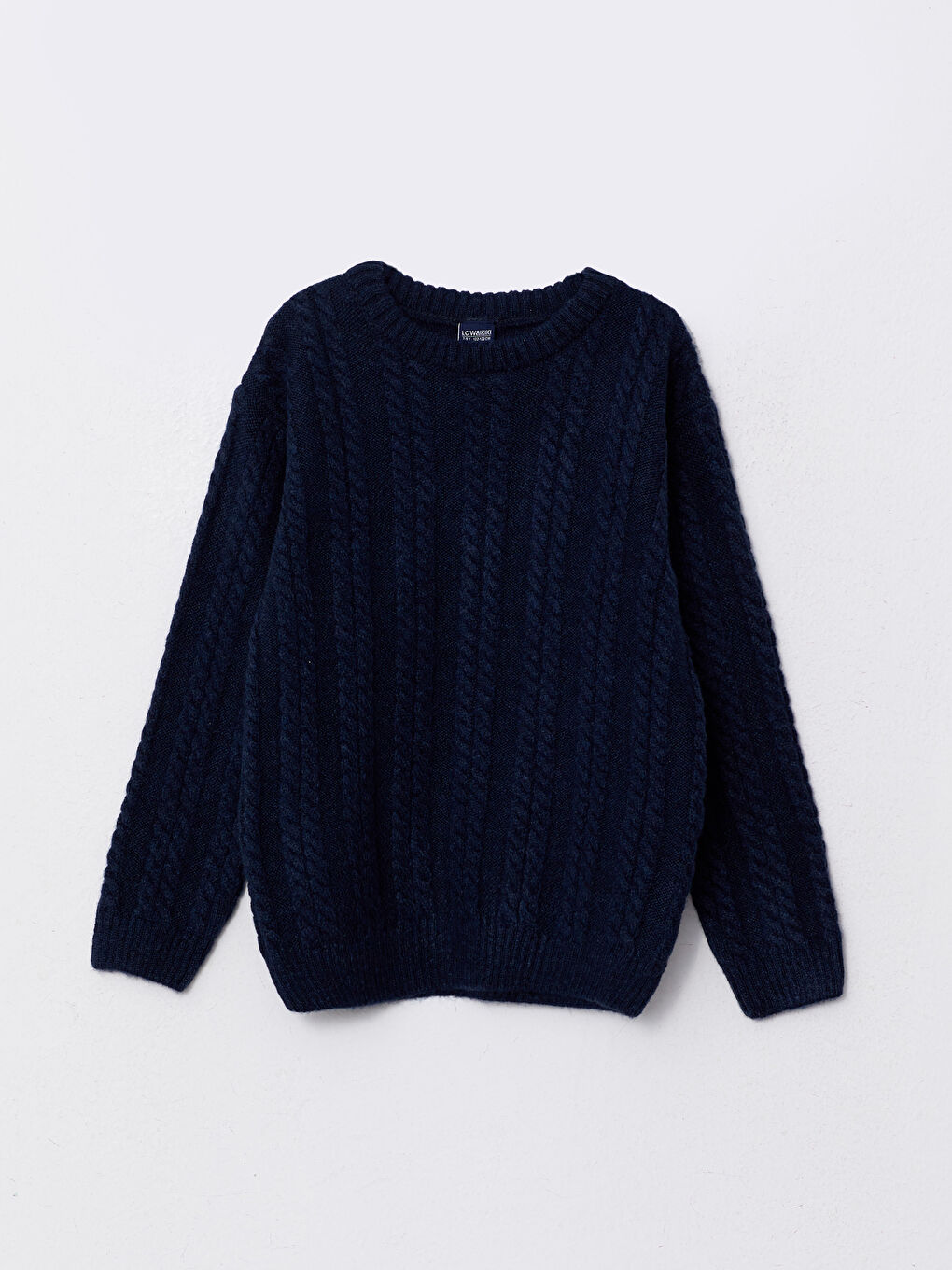 Дөңгелек жағалы өрнекті ұзын жеңді ұл трикотаж жемпір