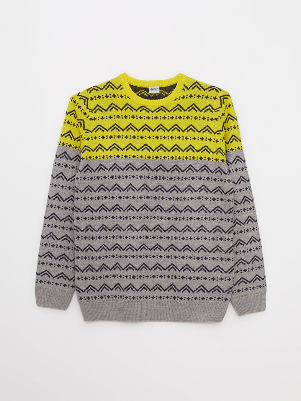 سترة تريكو ياقة دائرية كم طويل منقوشة - اولاد