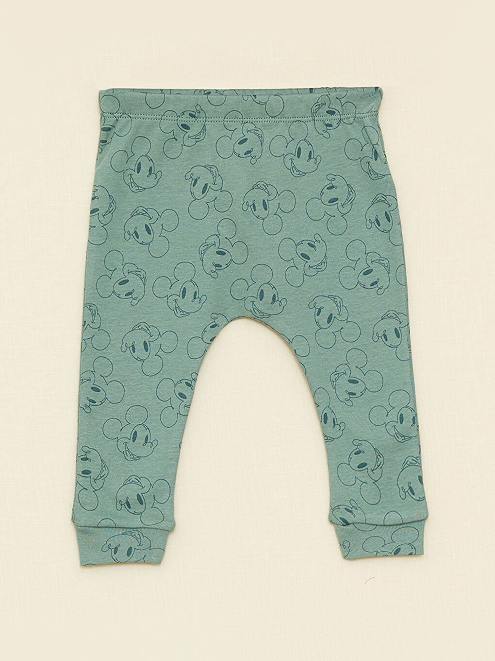 Bej Bisiklet Yaka Uzun Kollu Mickey Mouse Baskılı Organik Pamuklu Erkek Bebek Hastane Çıkış Seti-2
