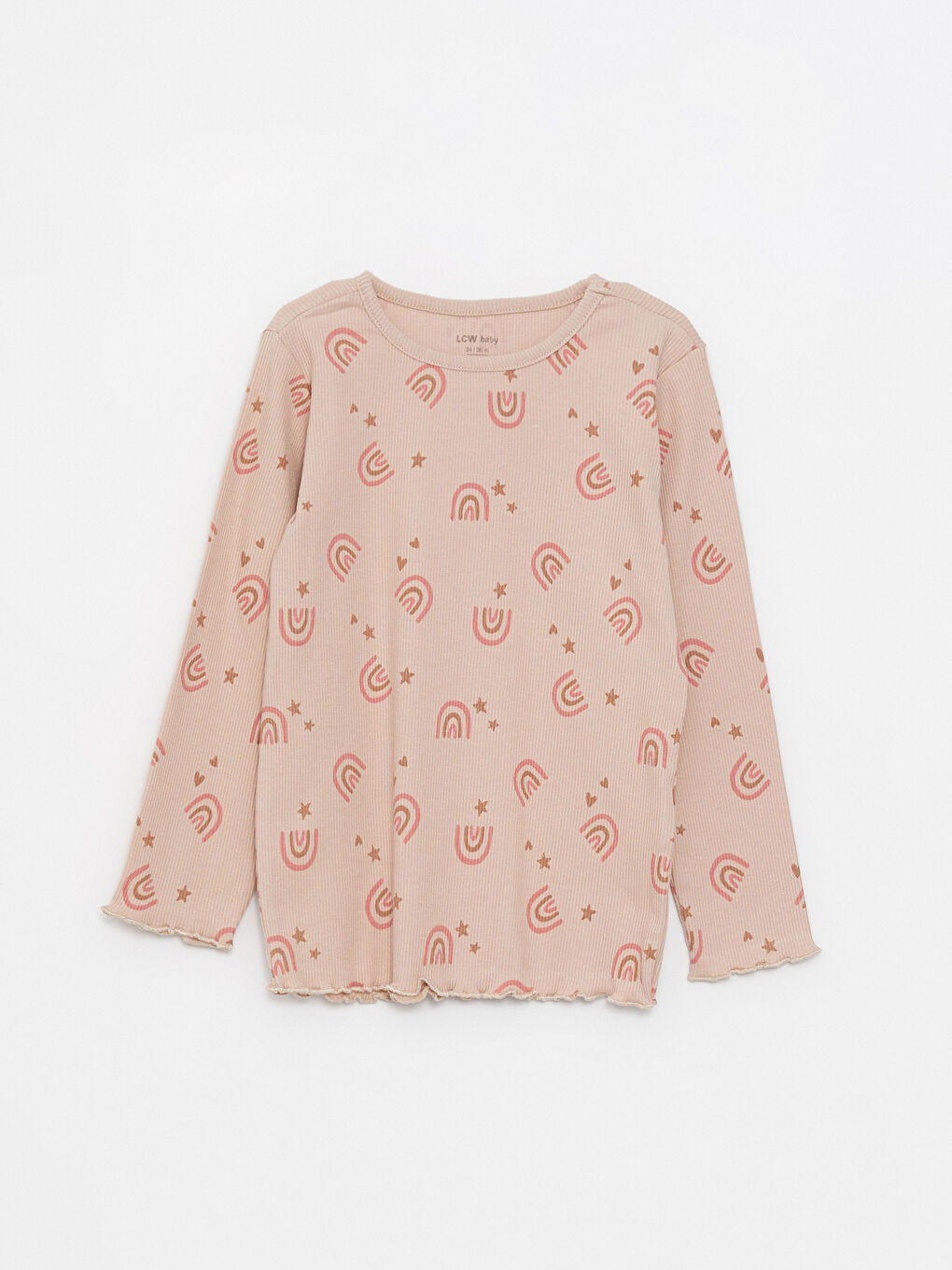 Bej Bisiklet Yaka Uzun Kollu Baskılı Kız Bebek Pijama Takımı-1