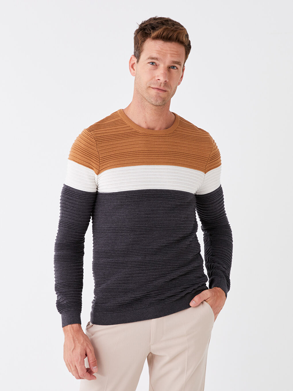 LCW Vision Rundhalsausschnitt Langarm Farbblock Herren Strickpullover -W22271Z8-JJL