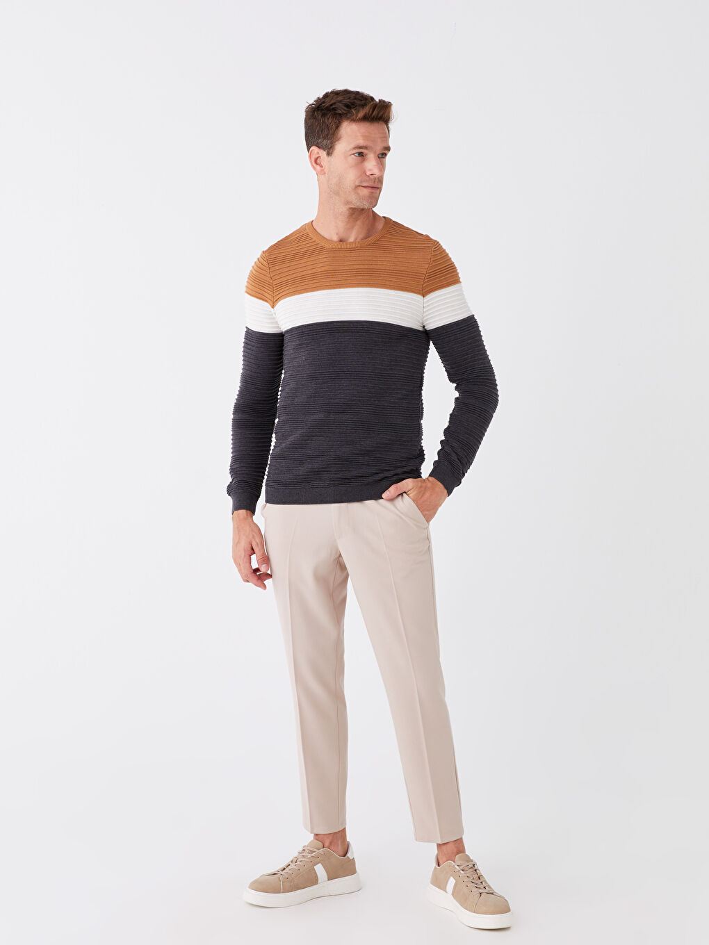 LCW Vision Rundhalsausschnitt Langarm Farbblock Herren Strickpullover -W22271Z8-JJL