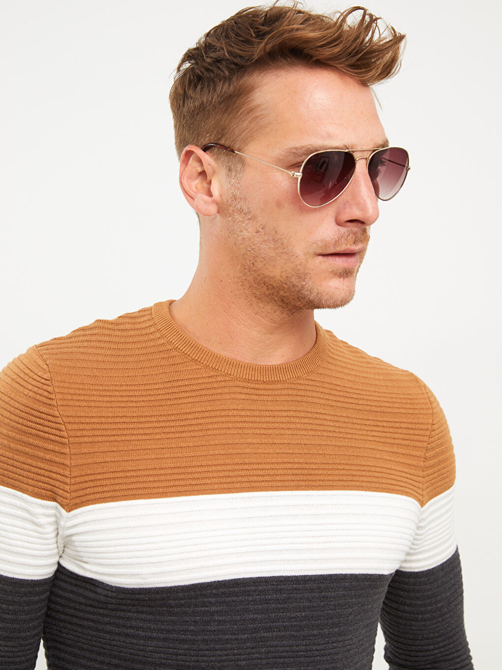 LCW Vision Rundhalsausschnitt Langarm Farbblock Herren Strickpullover -W22271Z8-JJL