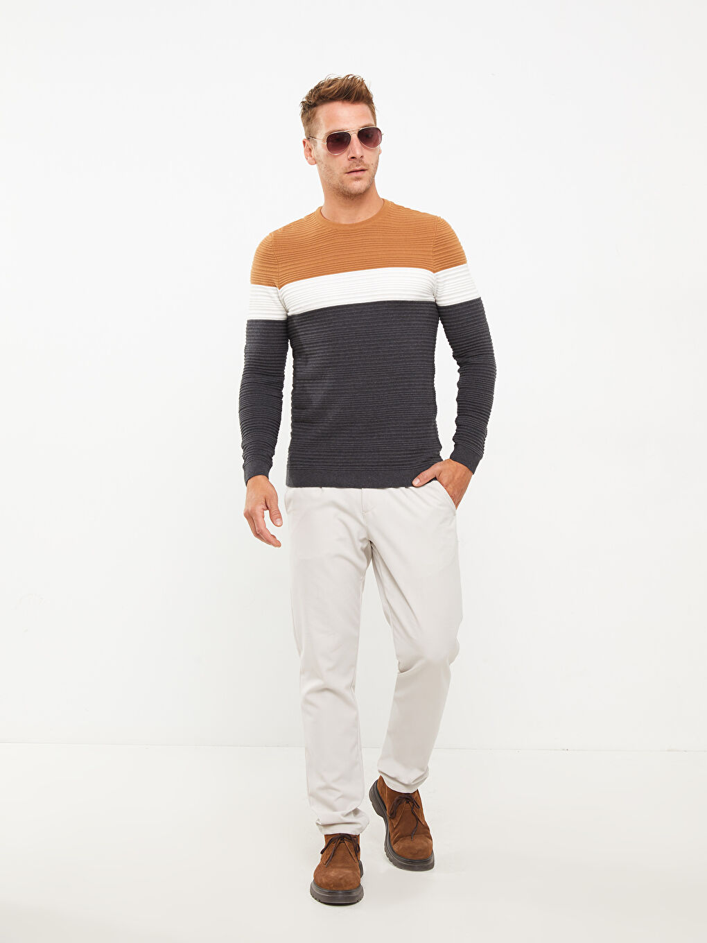 LCW Vision Rundhalsausschnitt Langarm Farbblock Herren Strickpullover -W22271Z8-JJL