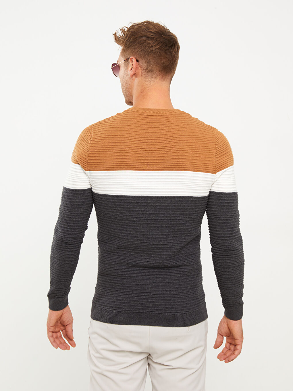 LCW Vision Rundhalsausschnitt Langarm Farbblock Herren Strickpullover -W22271Z8-JJL