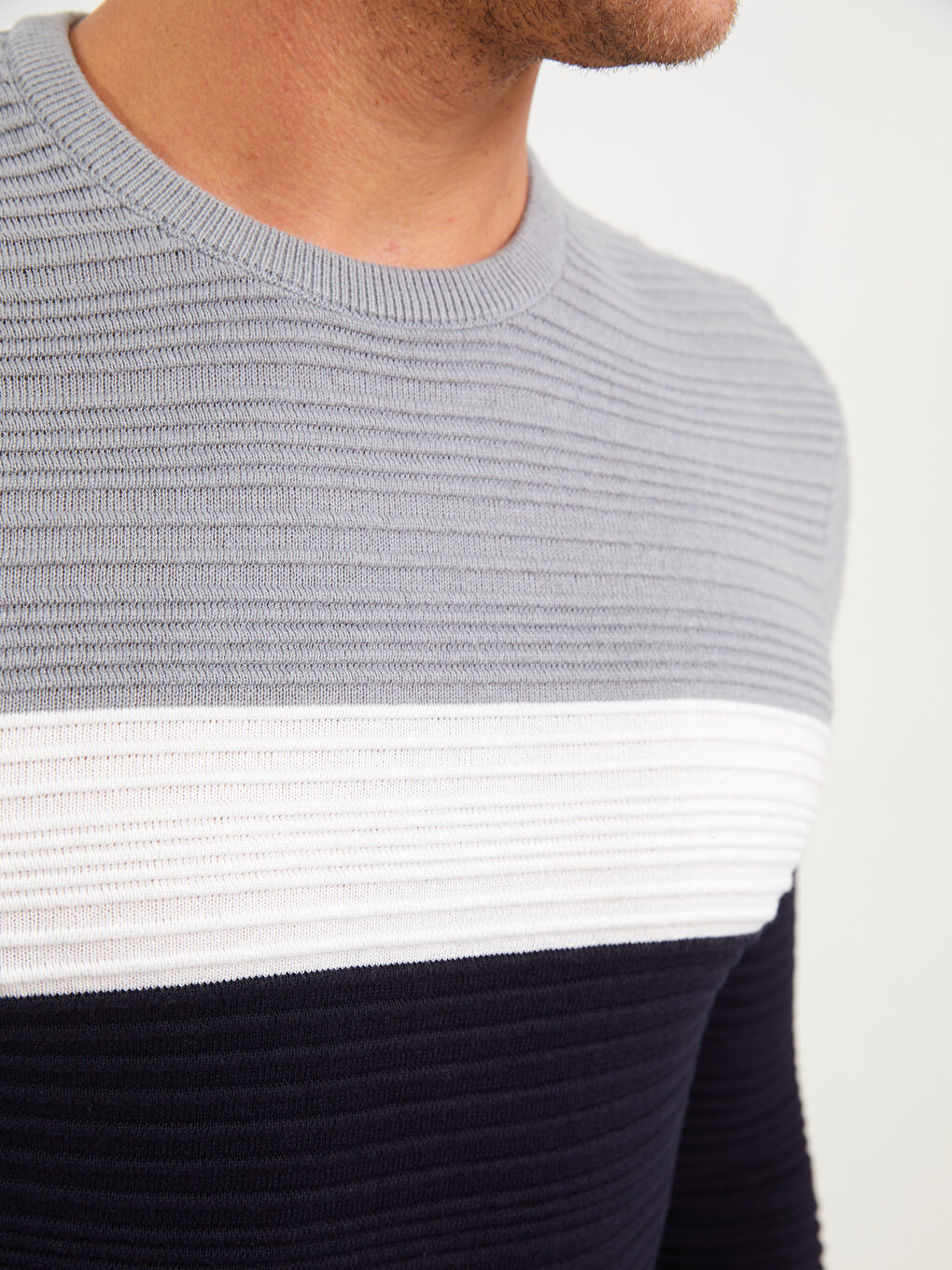 LC Waikiki Crew Neck Long Sleeve Color Block Men's Knitwear Sweater -W22271Z8-LAL