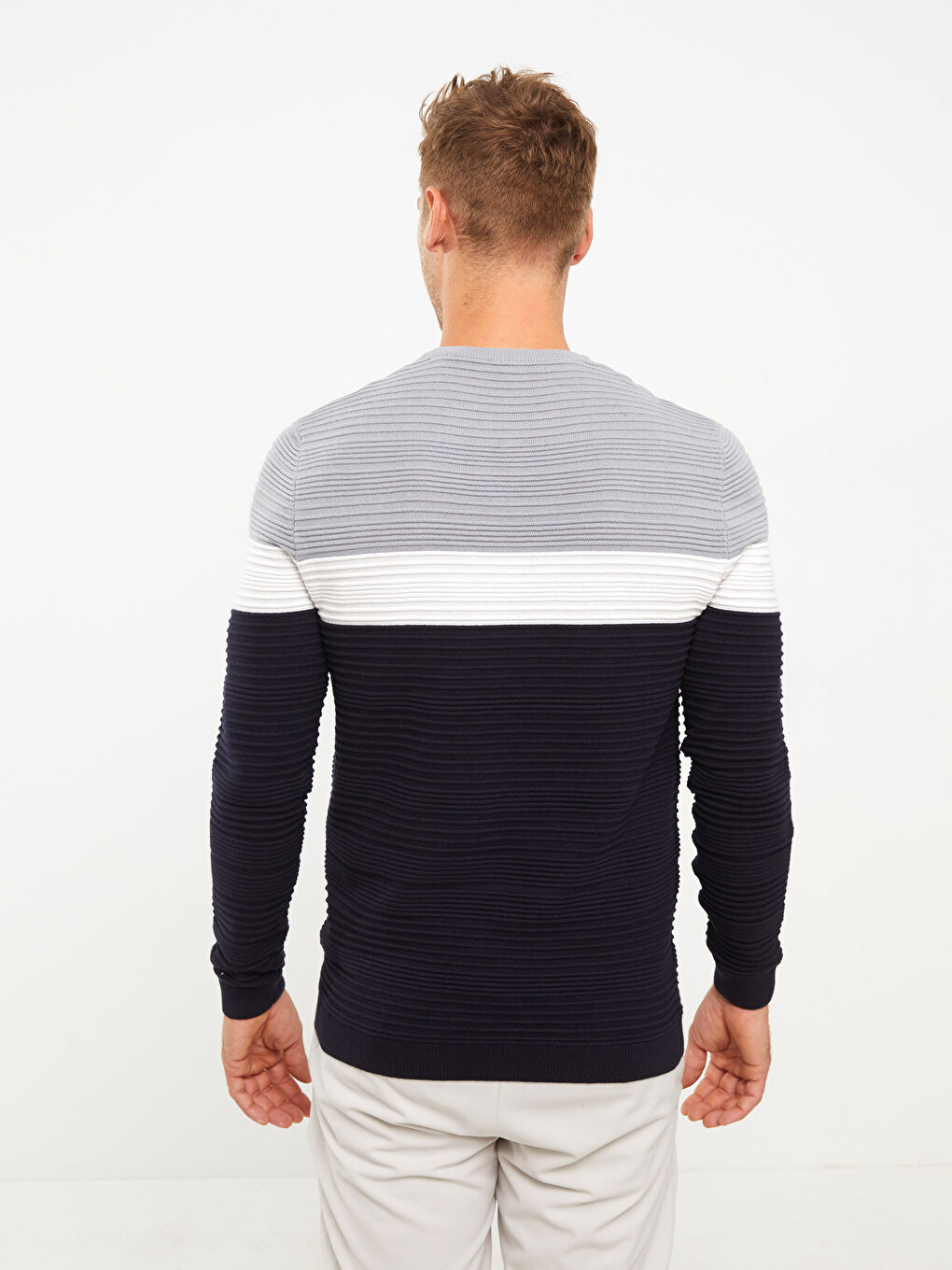 LC Waikiki Crew Neck Long Sleeve Color Block Men's Knitwear Sweater -W22271Z8-LAL