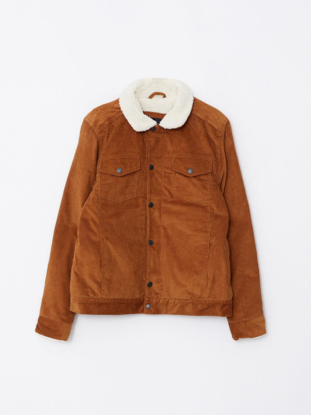 Bej Standart Kalıp Gömlek Yaka Erkek Kadife Mont-4