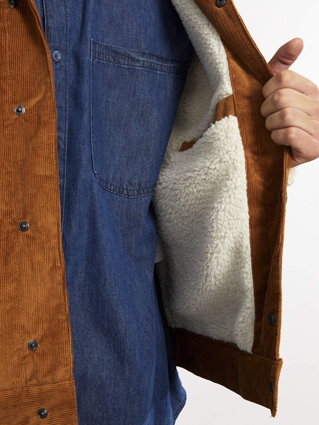 Bej Standart Kalıp Gömlek Yaka Erkek Kadife Mont-2