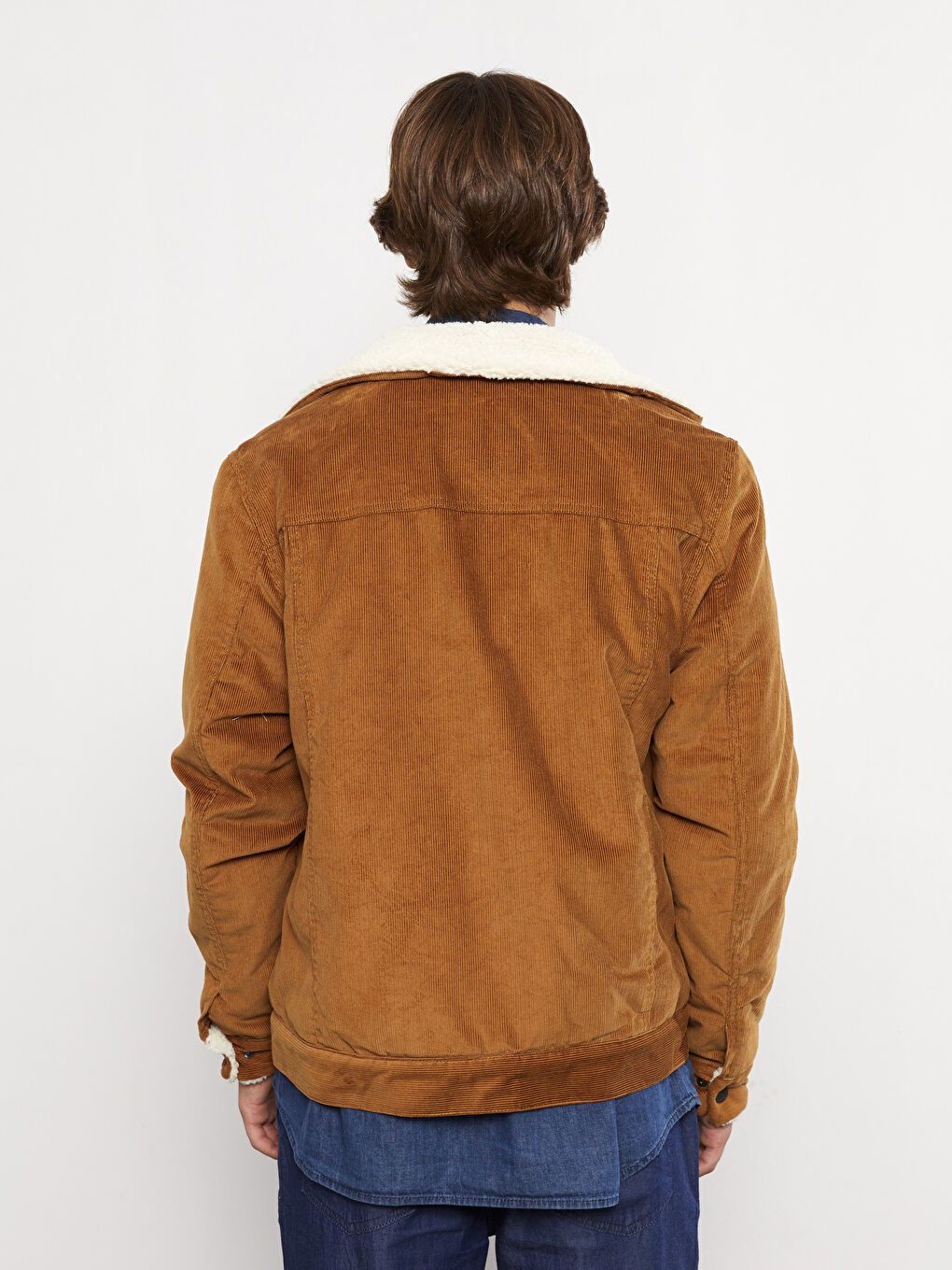 Bej Standart Kalıp Gömlek Yaka Erkek Kadife Mont-3