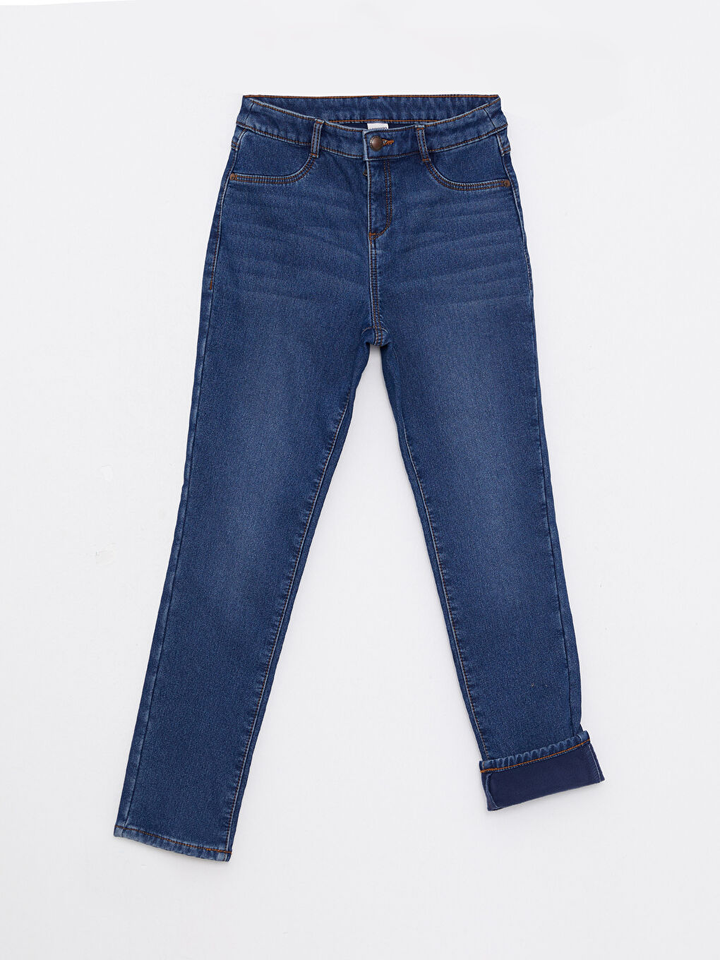 Slim Fit Basic Fleece Lined Girl Denim Trousers-2