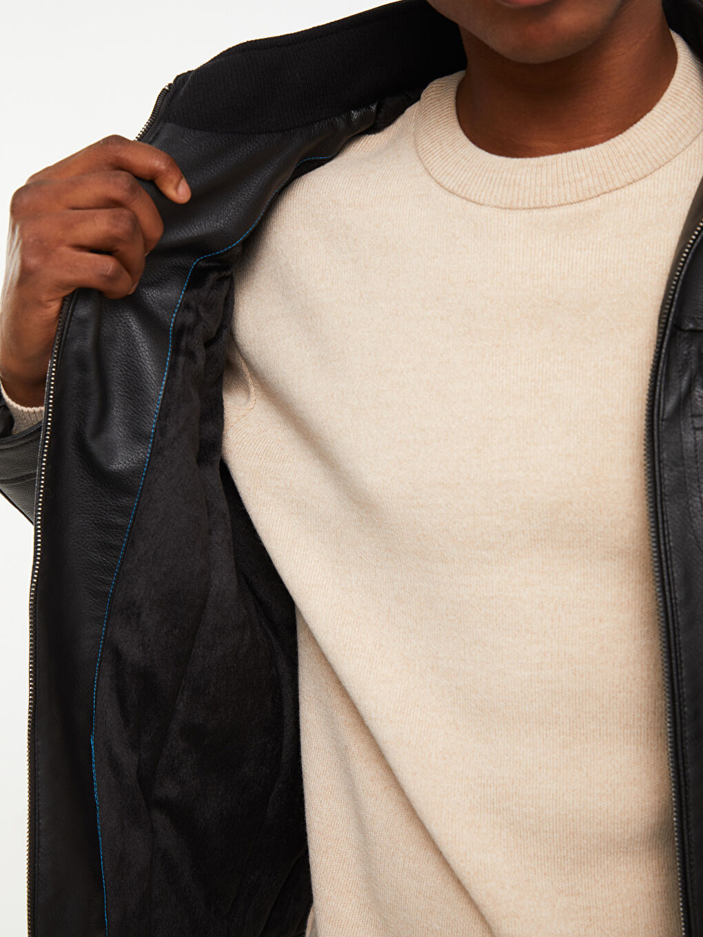 Standard Fit Collared Neck Men's Leather Look Coat-6