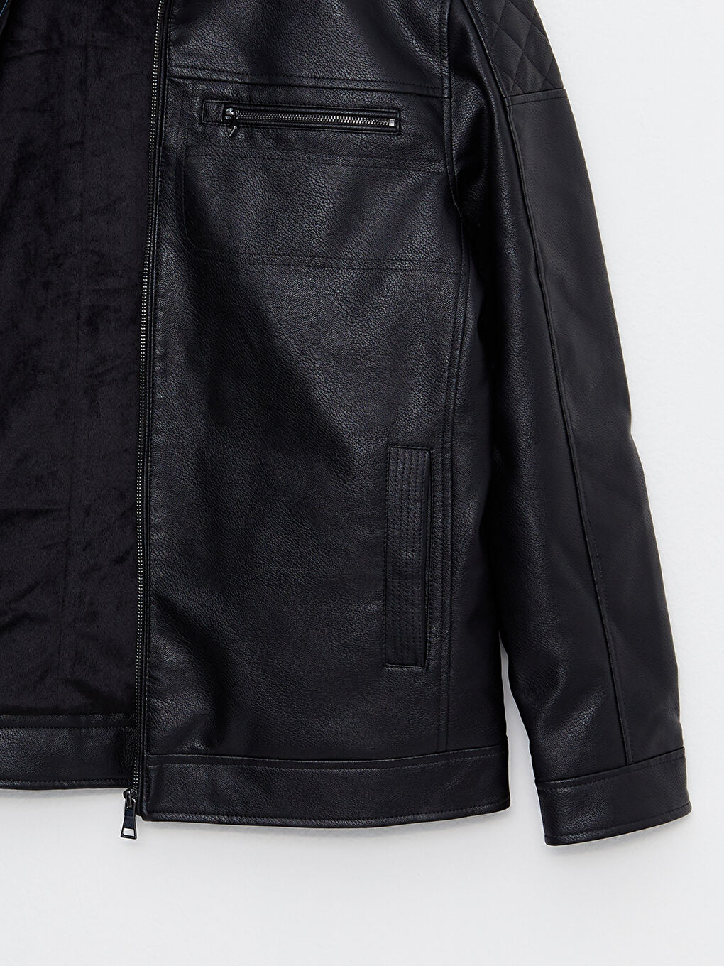 Standard Fit Collared Neck Men's Leather Look Coat-10