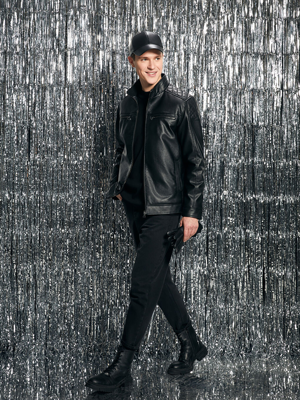 Standard Fit Collared Neck Men's Leather Look Coat-1