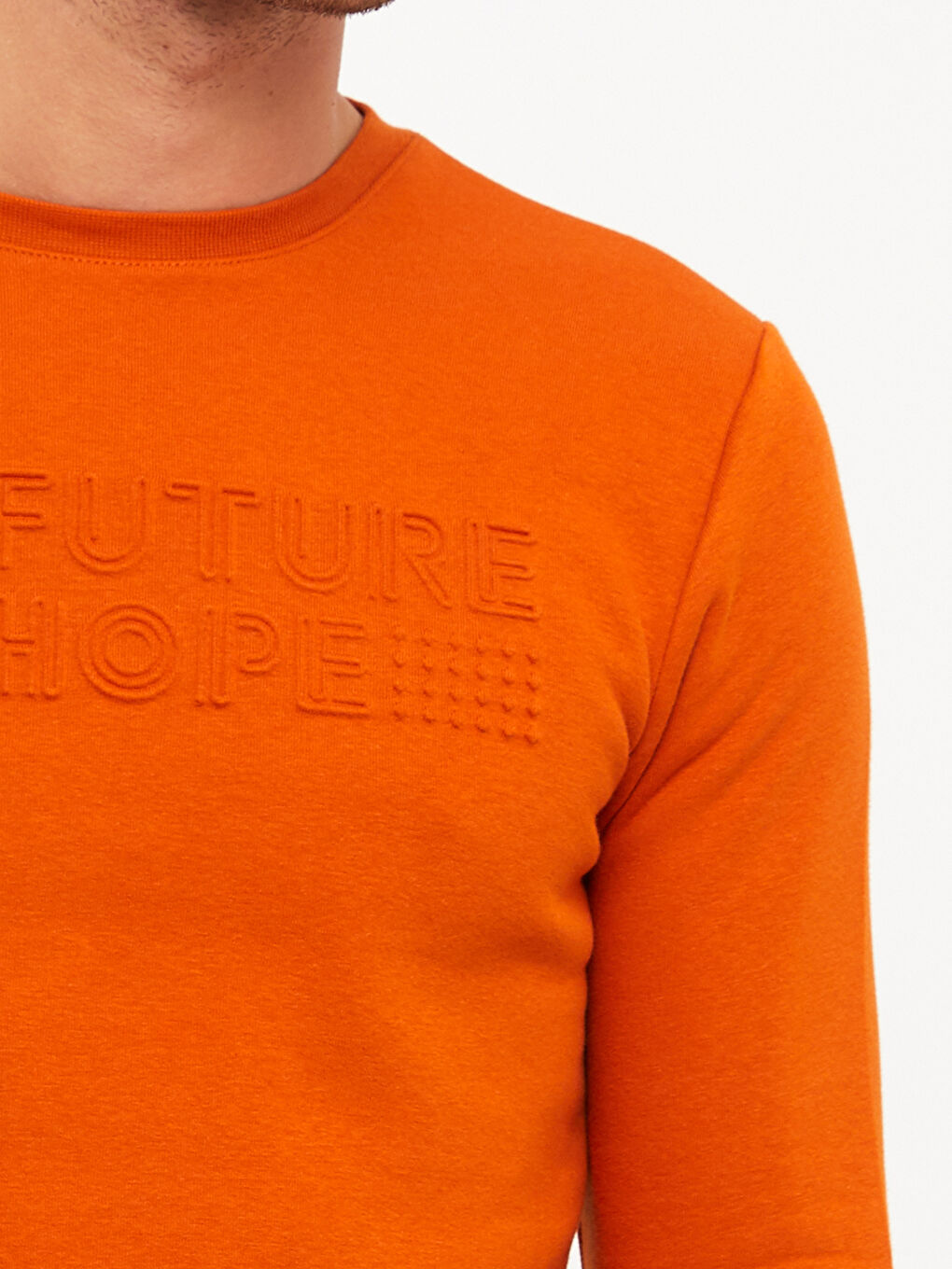 Turuncu Bisiklet Yaka Baskılı Erkek Kalın Sweatshirt-3