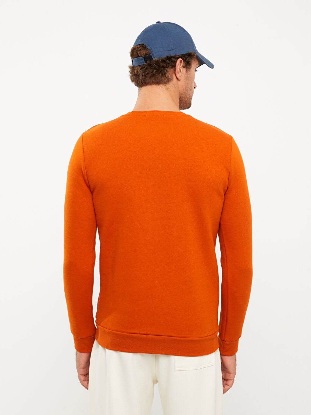 Turuncu Bisiklet Yaka Baskılı Erkek Kalın Sweatshirt-4