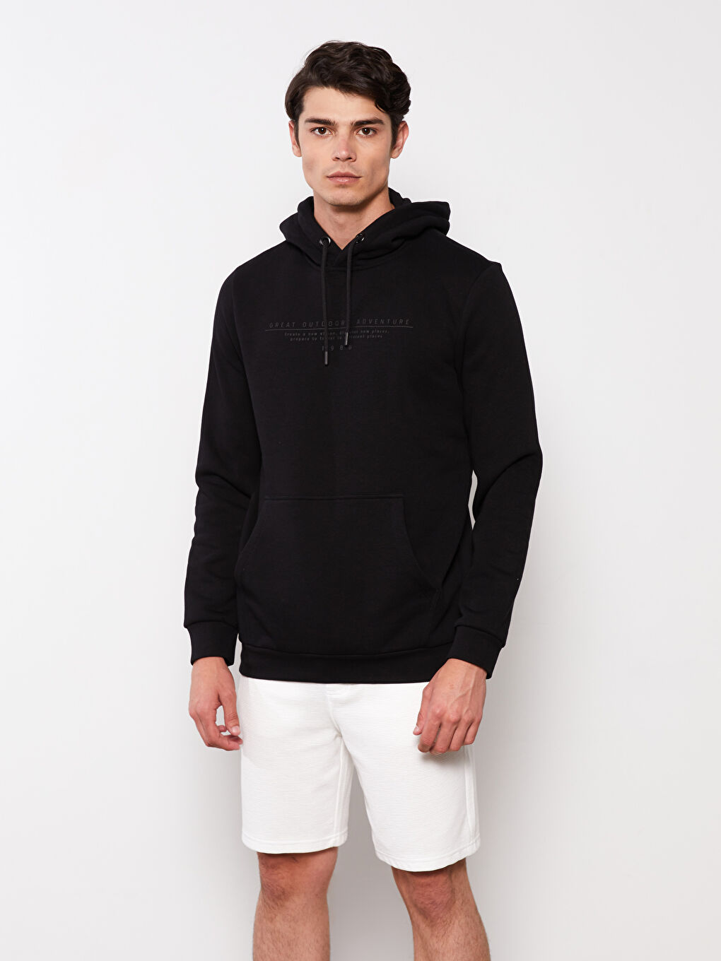 LCWAIKIKI Classic Siyah Uzun Kollu Baskılı Erkek Kalın Hoodie - 2