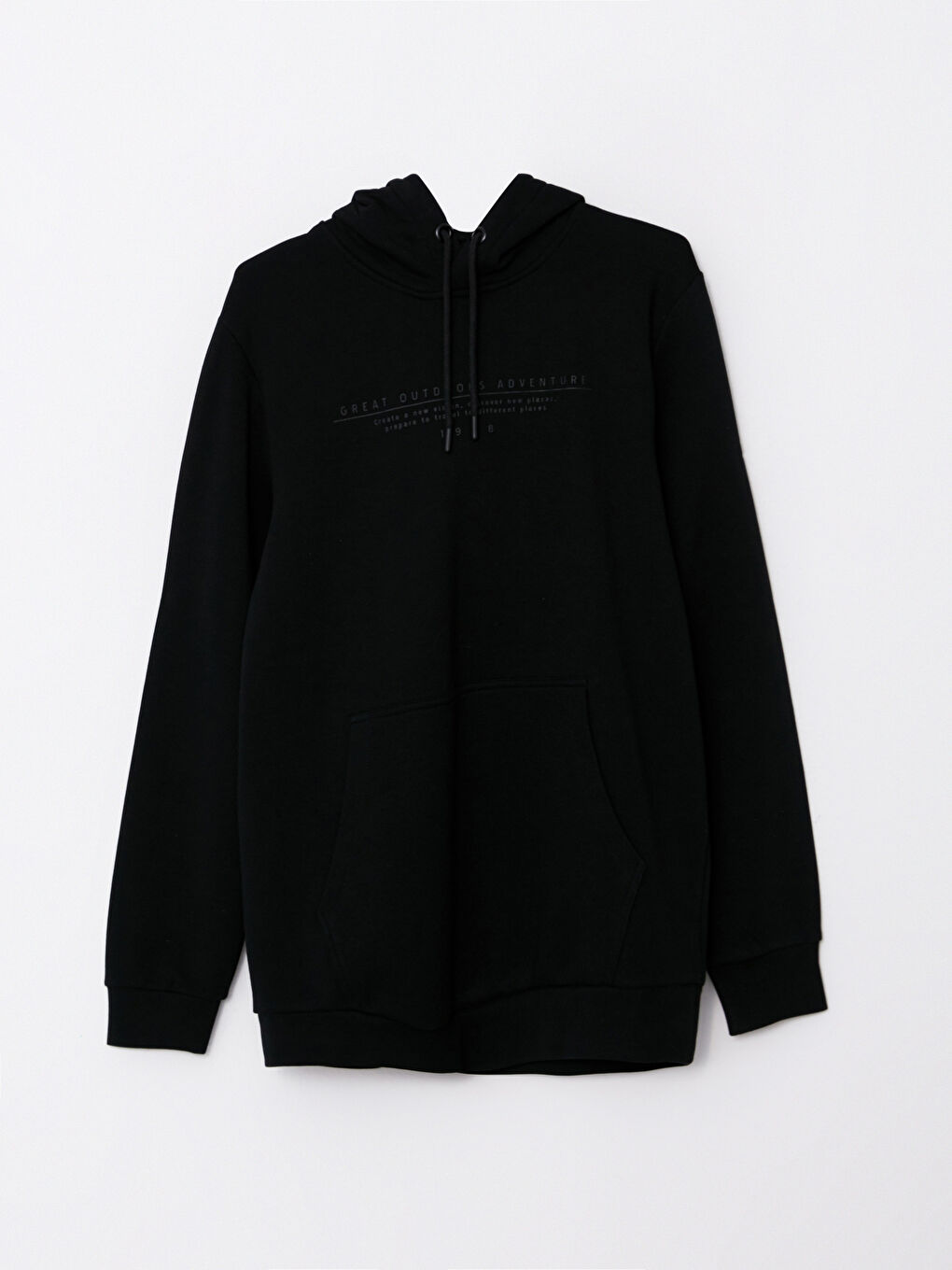 LCWAIKIKI Classic Siyah Uzun Kollu Baskılı Erkek Kalın Hoodie - 5