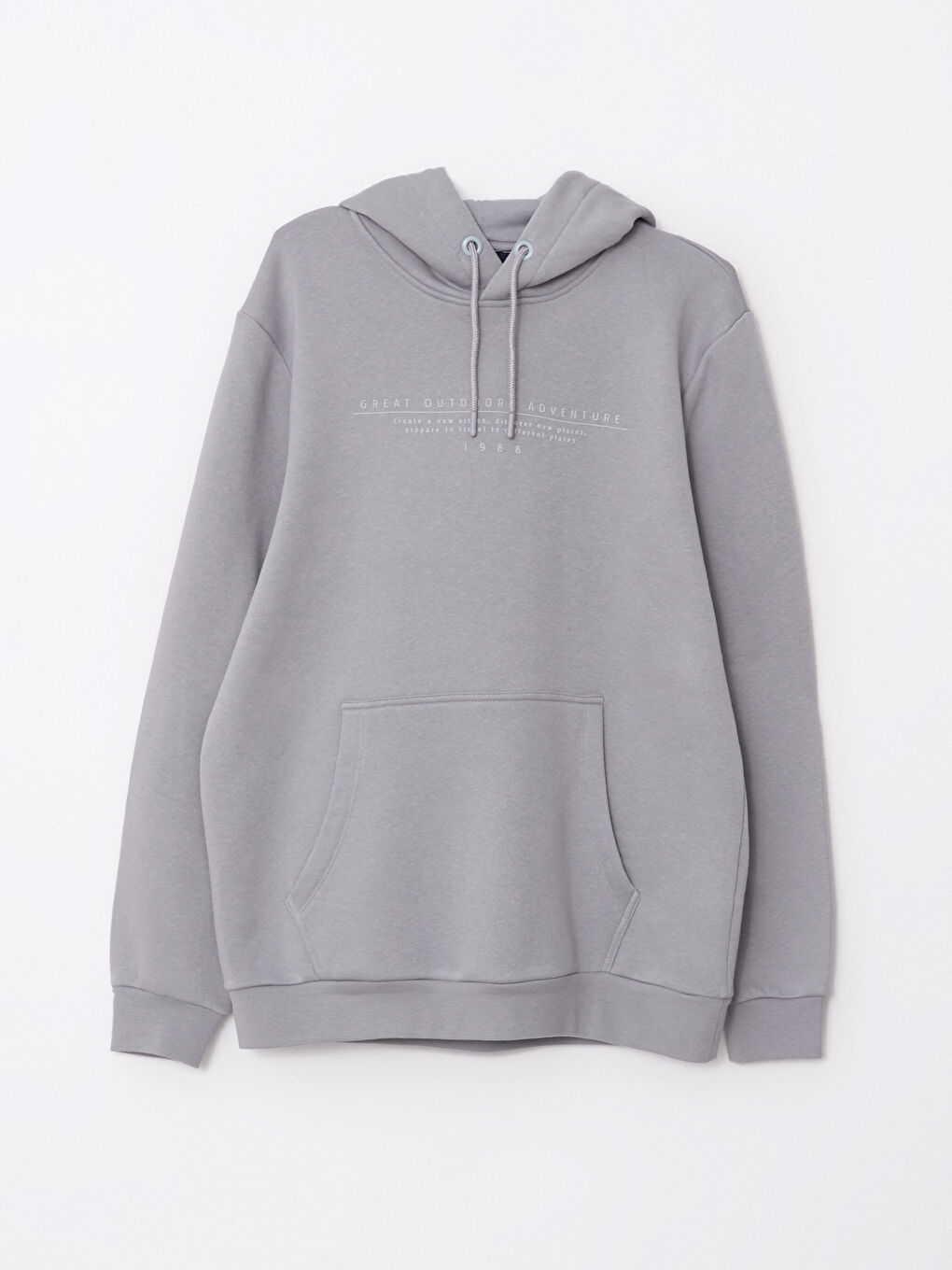 Gri Uzun Kollu Baskılı Erkek Kalın Hoodie-5