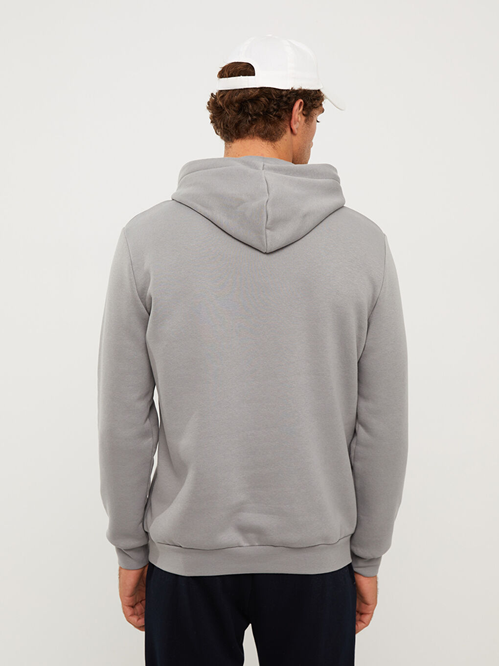 Gri Uzun Kollu Baskılı Erkek Kalın Hoodie-4