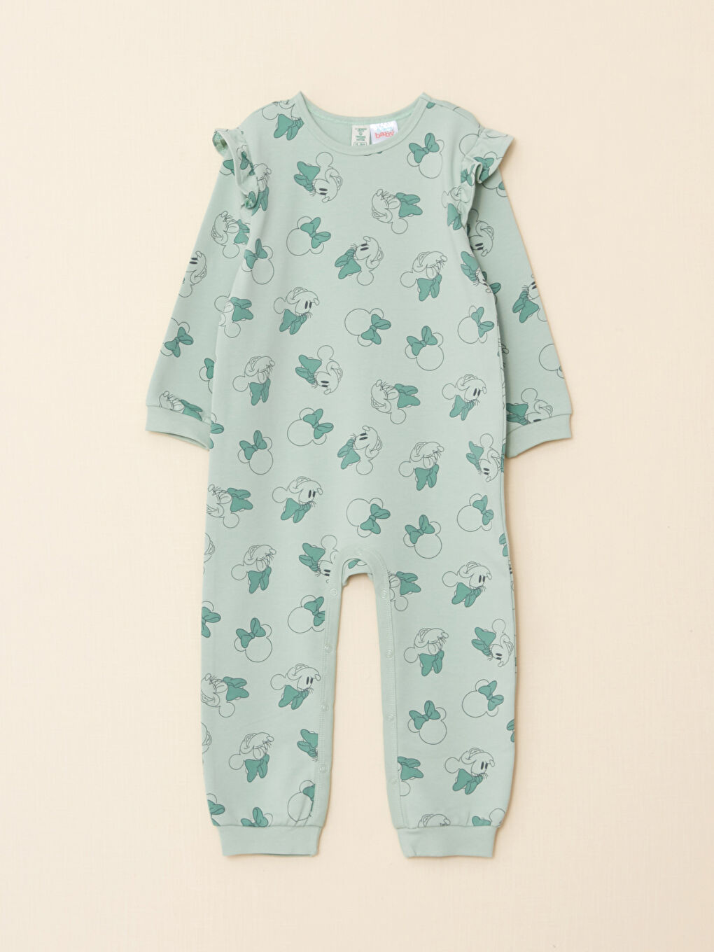 LCW baby Crew Neck Long Sleeve Minnie Mouse Printed Organic Cotton Baby Girl Rompers -W22356Z1-LRF