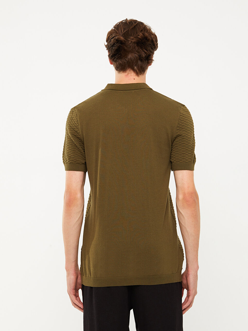 Haki Polo Yaka Kısa Kollu Erkek Triko Kazak-4