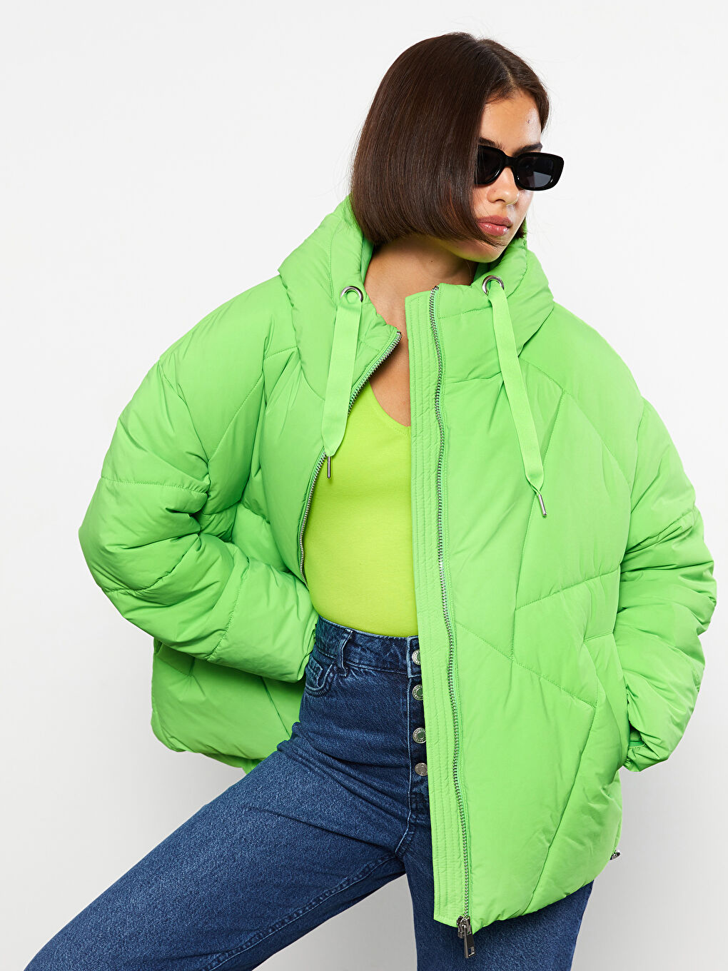 Women's Hooded Plain Puffer Coat-1