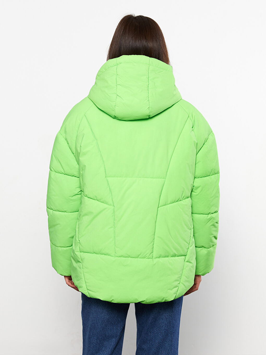 Women's Hooded Plain Puffer Coat-4