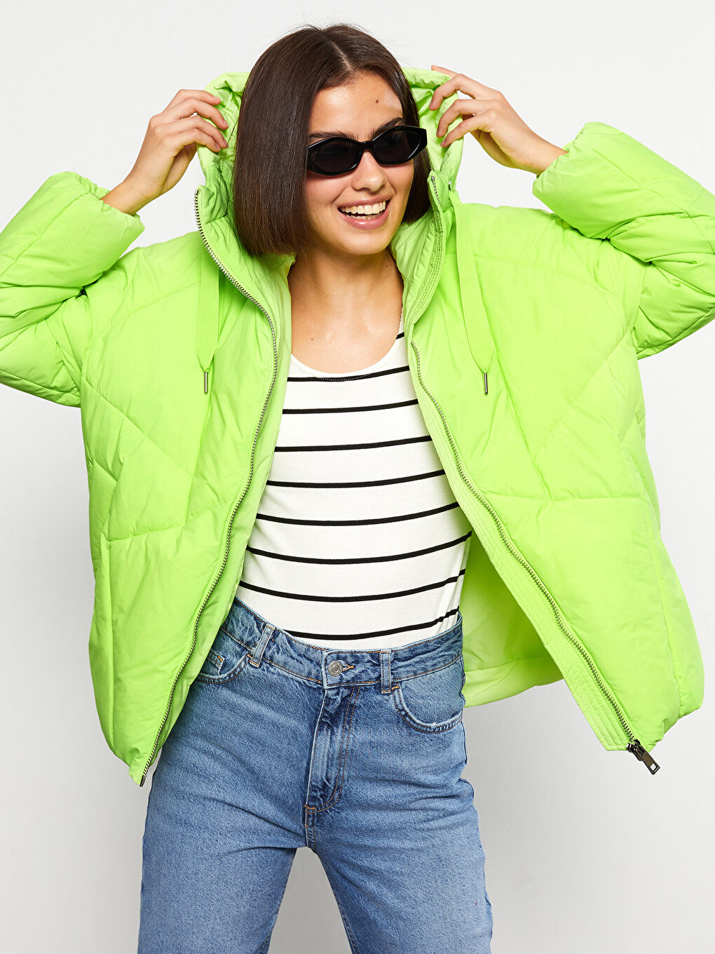 Women's Hooded Plain Puffer Coat-1